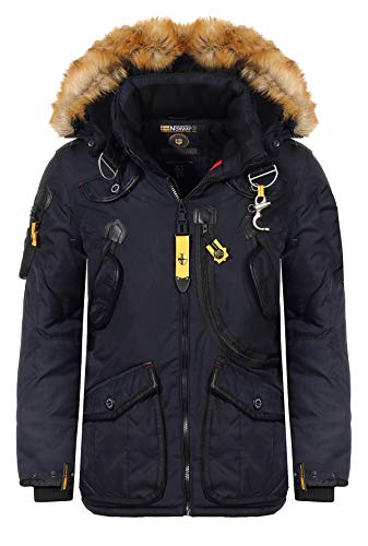 Geographical Norway Herren Winter-Jacke Parka Agaros mit großer Kunstfell-Kapuze Navy L