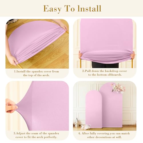 Image of Pale Pink Arch Cover 2 Set-7.2FT and 6FT Arch Backdrop Cover Spandex Fitted Wedding Arch Stand Covers for Baby Shower Girls Birthday Party Bridal Shower Wedding Banquet Photo Background Decorations