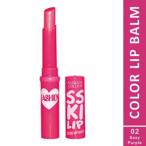 Image of FASHION COLOUR Kiss Lip Balm For All Skin Types | For Dark, Dry & Pigmented Lip | Moisturising, Non-Sticky, Shiny & Soft Lip | Tinted Balm (02 Purple Sexy)