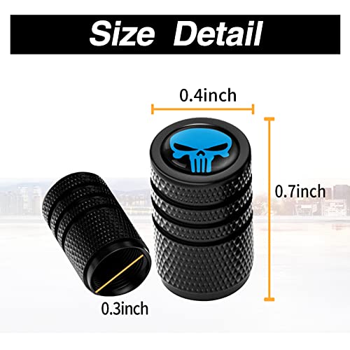 Ajxn Pack-4 Skull Tire Valve Stem Caps, Universal Car Wheel Tire Air Valve Cap, Stainless Steel Tire Air Valve Caps Fits Cars Trucks Motorcycles Suvs And Bikes, Car Accessories And Decorations (Blue) #TOP1