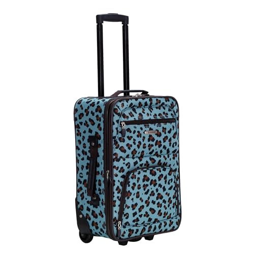 Image of Rockland Fashion Softside Upright Luggage Set,Expandable,Telescopic Handle,Wheel, Blue Leopard, 2-Piece (14 /19)