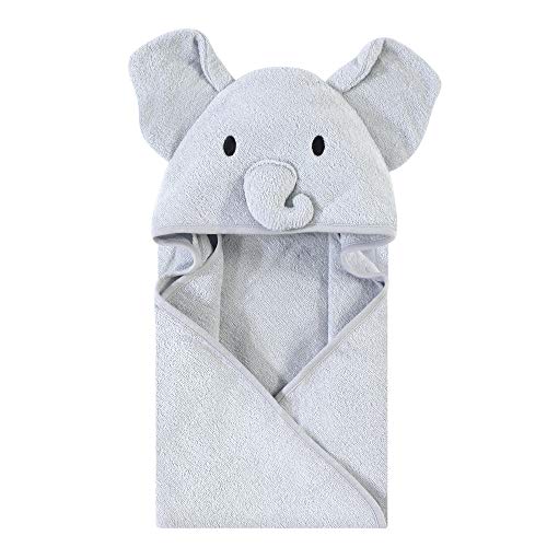 Touched by Nature Unisex Baby Organic Cotton Animal Face Hooded Towels, Gray Elephant, One Size