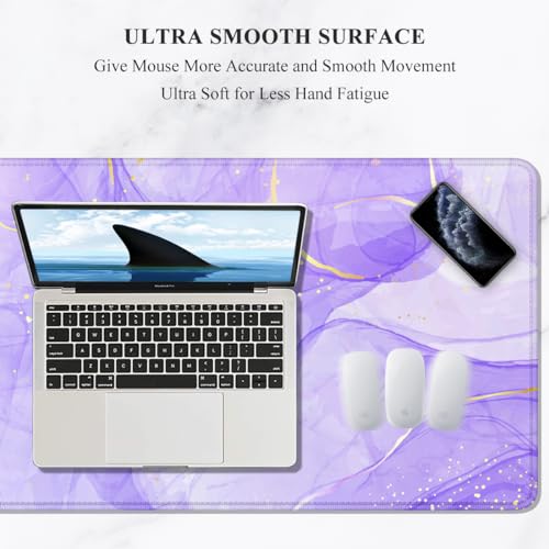 Image of Auhoahsil Large Mouse Pad, XXL Gaming Mousepad, Desk Mat for Desktop, Thick Rubber, Big & Long Size, Stitched Edges, Full Desk Pad for Laptop & Computer, Extended 35.4 x 15.7 in, Purple Gold Marble