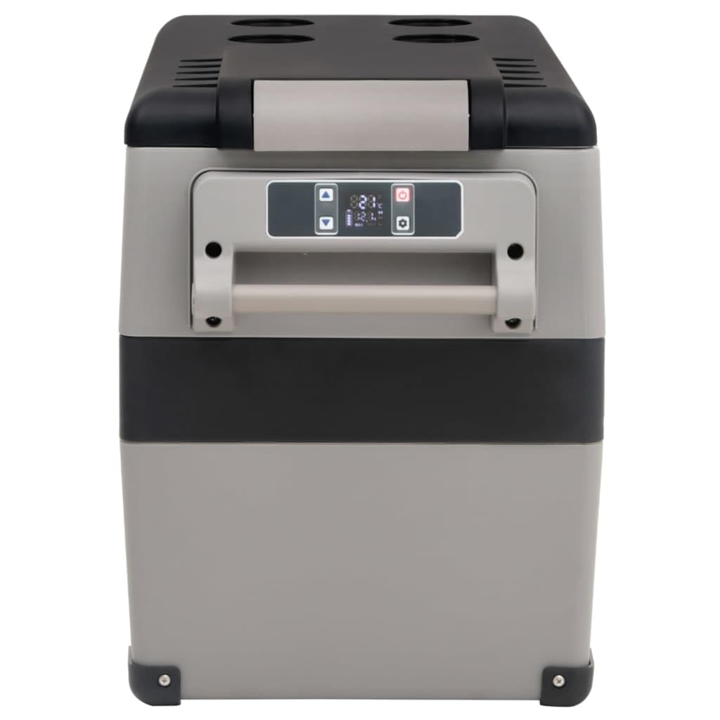 Frigo con maniglia, grigio, 35 l, in PP e PE, contenitore termico elettrico con compressore, display LED, portabevande, ideale per campeggio, picnic, auto, attività all'aperto, viaggi