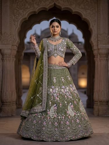 Image of Lehenga choli For Womens and Girls Soft Butterfly Net Lehenga Choli with Coding Sequins Work Dupatta | Semi Stitched Designer Ethnic Set