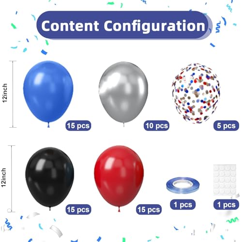 Black Red Blue Balloons, 60pcs 12Inch Black and Red Blue Balloons,Metal Silver and Confetti Balloon for Graduation Girl Boy Birthday Baby Shower Wedding Party Decorations — view 2