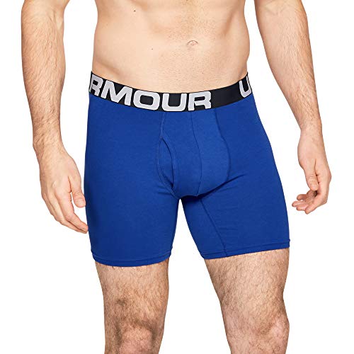 Under Armour mens Charged Cotton 6-inch Boxerjock 3-Pack, Royal (400)/Mod Gray Medium Heather
