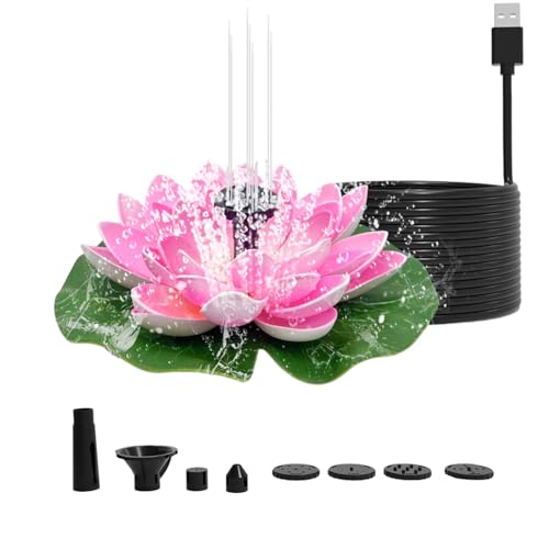 Water Lily Fuente Solar, Fuente Solar Jardin Exterior para Estanque De Peces, Estanque con Luces LED Y Poste De Soporte, Verano para Exteriores con Boquillas, 18x18cm, 1 Baño Pájaros, 8 Boquillas, C