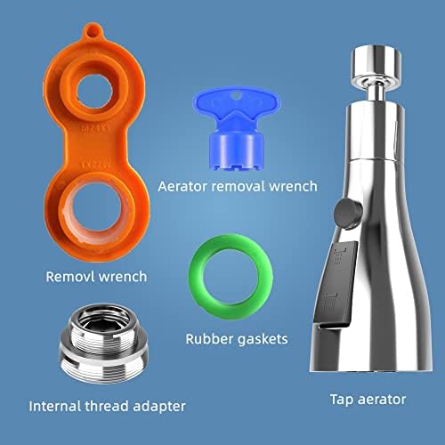 Cuysfead 360°Swivel Spout FM22 M24 Kitchen Sink Tap Spray Attachment Head with 3 Modes,Replacement Tap End Diffuser Spout,Faucet Pressurised Water Nozzle Aerator with Adapter Filter Accessories,G1/2