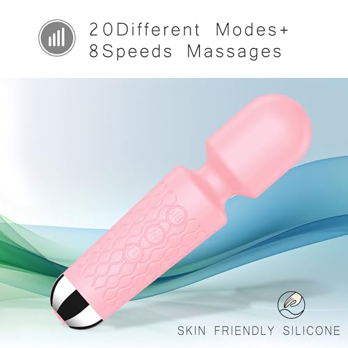 Image of jtffe Handheld Cordless Massager - 20 Speeds & 8 Modes, Quiet Waterproof Vibrating Wand for Neck Back Pain Relief & Muscle Recovery (Pink)