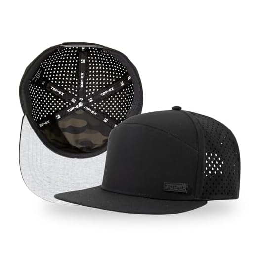 TOP-EX UVCoolix™ Cooling Sweatband Flat Brim Baseball Cap Breathable Sun Protection Waterproof Golf Performance Adjustable Snapback Hat Men Women Lightweight Black XL/XXL