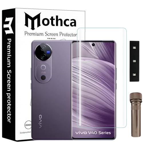 Image of Mothca Curved UV Tempered Glass Screen Protector for Vivo V40 5G / V40 Pro | Transparent | Pack of 1 | Full Screen Coverage with UV Installation Kit