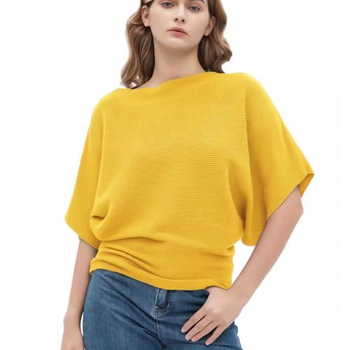 Image of EDSTAR Women Dolman Batwing Sleeves Knitted Sweaters Winter Boat Neck Pullovers Tops