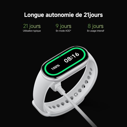 Xiaomi Smart Band 10, Montre Connectée, Boîtier alu, Suivi d'Activité, Écran AMOLED 1.72'', Autonomie 21 Jours, Charge Rapide, Suivi santé & sommeil,150+ sports, iOS & Android, 5 ATM, Boussole