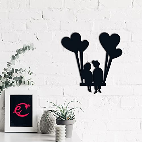Image of eCraftIndia Young Loving Couple with Hearts Balloons Wooden Cutout Wall Decor for Living Room Bedroom | Valentine Gift for Girlfriend Boyfriend Husband Wife Her Him | Valentine Day Decoration Items