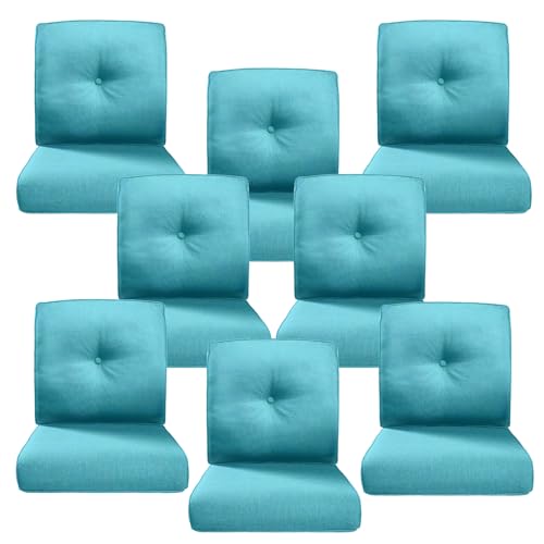 Image of Luxury 4 inch Thick Outdoor Cushion Set of 8 - 22x24 Patio Furniture Cushions with 28D High-Density Foam, Water-Resistant & Fade-Resistant Fabric, Removable Covers for Patio Furniture Sofa -Turquoise