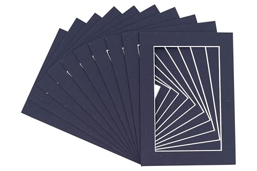 Pack of TEN 12x16 Mats Bevel Cut for 10x12 Photos - Acid Free Navy Precut Matboards For Pictures, Photos, Framing - 4-ply Thickness