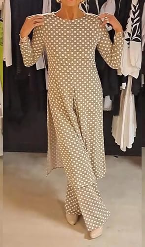 Womens Polka Dot Pant Suit 2 Piece Outfits Fall Long Tunic Tops and Wide Leg Pants Sets Matching Sets Women Clothing4