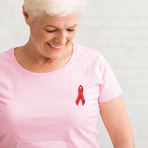 Image of 100pcs Red Ribbon Satin Pins Heart Disease HIV /AIDS Awareness Drug Prevention DUI Awareness Brooch with Safety Pin for Men and Women