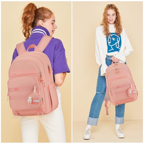 Image of YAMTION Backpack for Teen Girls,School Backpack with Laptop Compartment,Casual Bookbag for Teen Girl Middle High School College Work Travel(Pink )