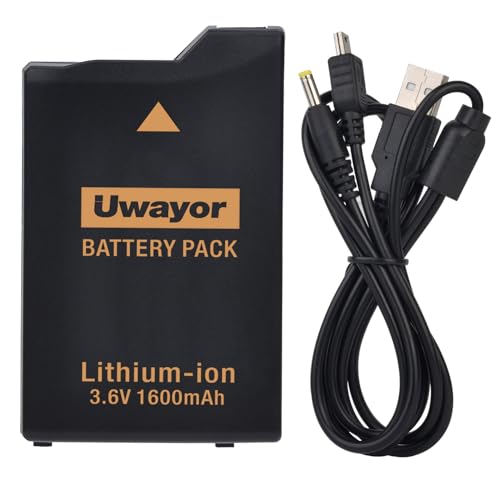Uwayor PSP 3000/2000 Battery 1600mAh with PSP Charger Cable for PSP 3000 / PSP 2000, PSP-3001, PSP-3000, PSP-3002, PSP-3004, PSP-2001, PSP Slim, PSP-S110