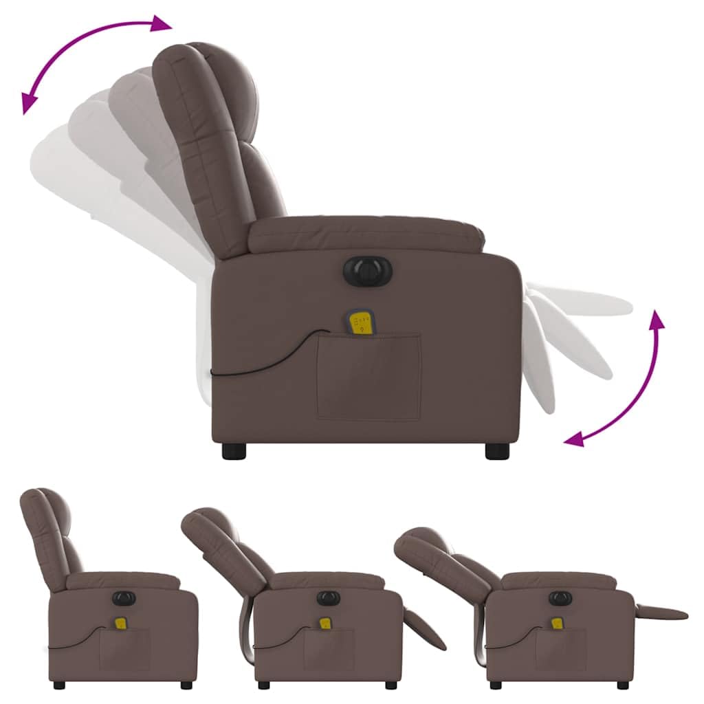 Massagesessel Elektrisch Braun Kunstleder mit 6-Punkt-Vibrationsmassage, Verstellbarer Rückenlehne und Fußstütze, Bequemer Polstersessel mit Holz-Metall-Gestell für Wohnzimmer Büro Lounge