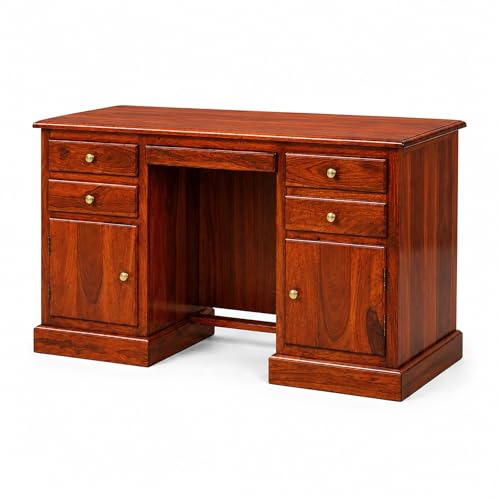 Image of SONA ART & CRAFTS Carmel Solid Sheesham Wood Study Table for Students Big Size with 4 Drawers & 2 Doors Wooden Study Desk Table Office Table for Work from Home Office Desk (Natural Honey Finish)
