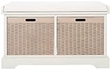 Safavieh Home Collection Landers Distressed White 2-Drawer/Cushion Storage Bench (Fully Assembled) BCH5702A