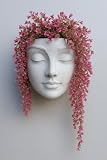 Modern Face Wall Planter | Woman Human Face Flower Pot | Contemporary Wall Sculpture Vase | Unique Indoor/Outdoor Planter for Succulents, Herbs, Air Plants (White Marble Stone, 9" Height x 6" Width)
