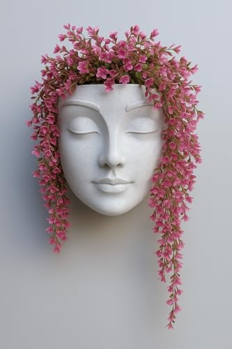 Modern Face Wall Planter | Woman Human Face Flower Pot | Contemporary Wall Sculpture Vase | Unique Indoor/Outdoor Planter for Succulents, Herbs, Air Plants (White Marble Stone, 9" Height x 6" Width)