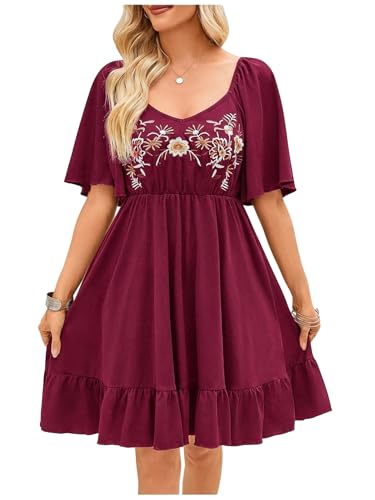 Image of BEAUDRM Women's Western Cowgirl Dress Floral Boho Mini Dresses Summer Flowy Sun Dress Country Vacation Outfits