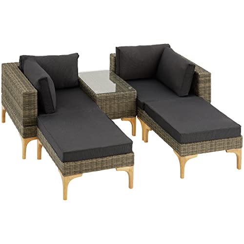 TecTake 801162 – Conjunto de ratán con Estructura de Aluminio Bellaria, Mueble de Exterior de Poli ratán sintético con Cojines y Fundas, Asientos de jardín, mobiliario de terraza Modular (Natural)