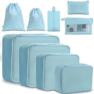 Meowoo 9Pcs Packing Cubes for Suitcases, Waterproof Travel Luggage Organizer Packing Bags Storage Bags Travel Essentials Bag with Cable Organisers Bag (Beige)