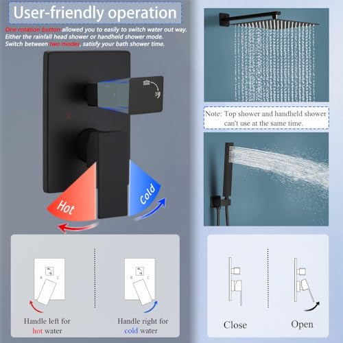 Image of Shower Faucet Set 16 Inch Wall Mount Rain Shower System, All Metal Shower Fixtures - Matte Black