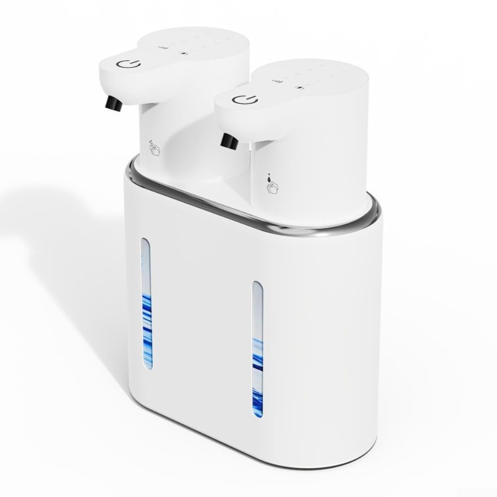 Dispenser automatico di sapone da parete, capacità 800 ml, con doppia uscita, sensore touchless per schiuma e sapone gel, per uso igienico del bagno e della cucina (schiuma+schiuma)