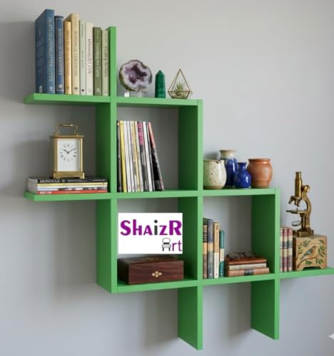 Image of Wooden Wall Shelves for Living Room, Kitchen, Hallway, Bedroom, and Bathroom; Wall Mounted Book Shelf; Wall Shelf for Photos and Decorations; Bend Shelve-Green