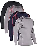 4 Pack: Mens Compression Shirts Long Sleeve Base Layer Thermal Athletic Cold Weather Tops Cool Sports Gym Running Active Wear T Shirt Workout Quick Dry Dri Fit Clothes for Men - Set 3, Large