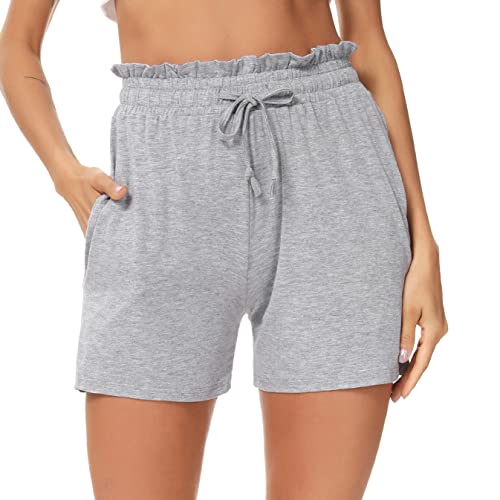 Uniexcosm Bas de Pyjama Femme Court Coton Pantalon de Pyjama Femme Ete Shorts Femme Pyjama Pantalon avec Cordon Élastique et Poches Latérales E-Gris M Cover