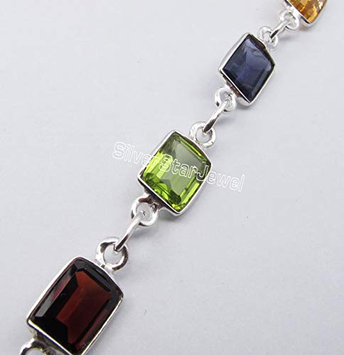 Image of Rectangle Cut Multistones Bracelet 8.3 inch Sterling Silver New Gemstone