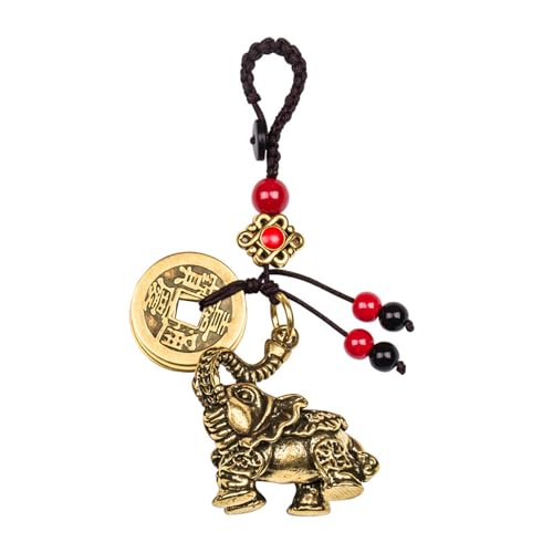 Mansiyuyee Brass Elephant Keychain for Women with Five Feng Shui