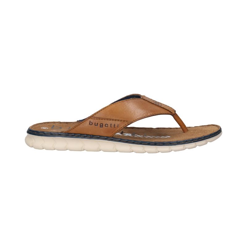 Image of Bugatti CORFU Cognac Leather Mens Thongs Sandals