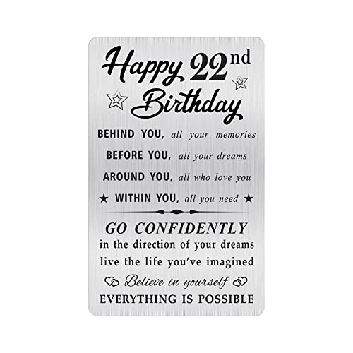 MOQIYXL Happy 22nd Birthday Card for Men Women, Small Engraved Wallet Card for 22 Year Old Birthday Gifts