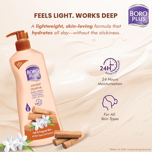 Image of BoroPlus Sandal & Jasmine Body Lotion | Natural Herbs Infused | 24 hrs Moisturisation | For Soft & Fragrant Skin | All Seasons|All Skin Types|No Added Parabens|400ml