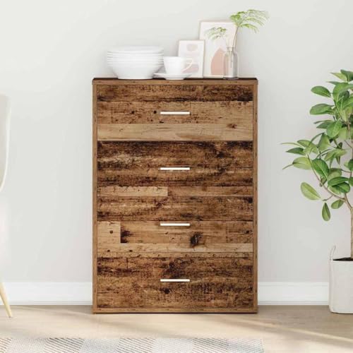 SooIarix Aparador con cajones de madera recuperada de 60 x 31 x 84 cm, moderno aparador de salón con mucho espacio de almacenamiento y asas plateadas para un almacenamiento elegante