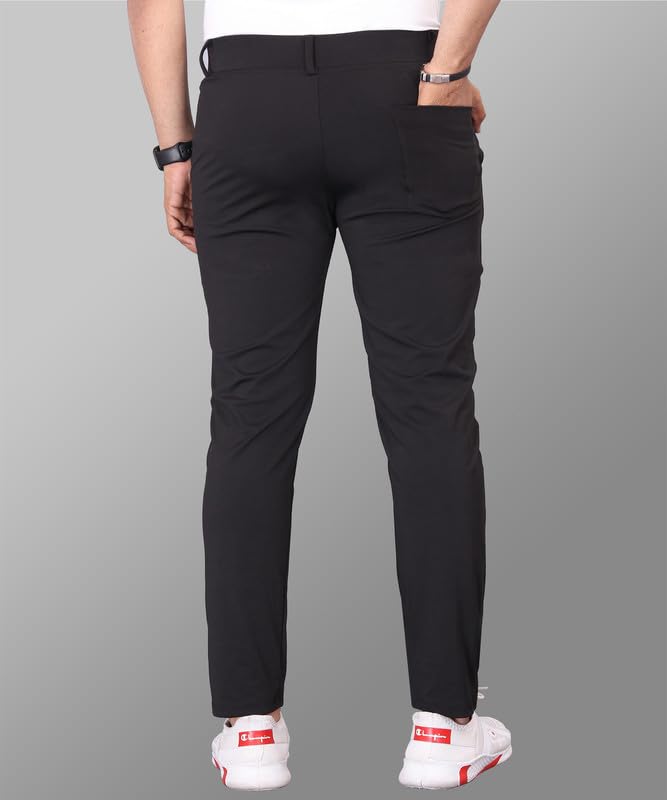 Image of MiraMichi Men's Slim Fit Stretchable Casual Mid Rise Trousers | Stylish Lycra Blend Pants for Office, Party
