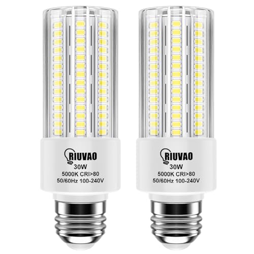 RIUVAO 2pack Led Light Bulb, Equivalent 250w Led Light Bulbs 30w 3750 Lumen Super Bright 5000K Cool Daylight White led Bulb E26/E27 Medium Base for Home Garage Indoor