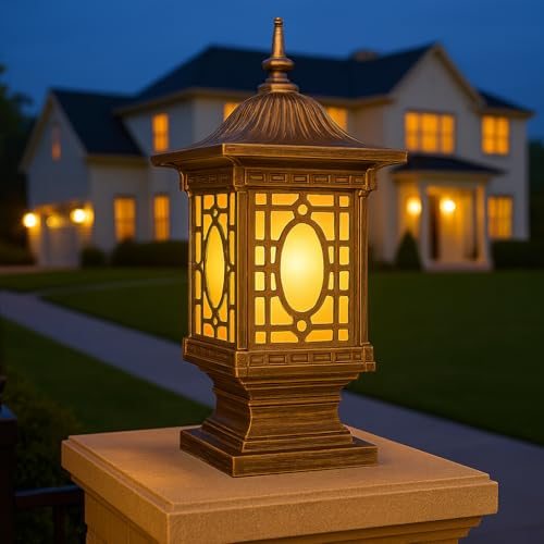 Image of GIGAWATTS 1267 Outdoor Gate Light - 101% Rust & Waterproof Die-Casting Aluminium Exterior Pillar Lamp Base Mount for Garden, Boundary Walls & Home Entrances (B22 Holder, Bulb Not Included, Gold)