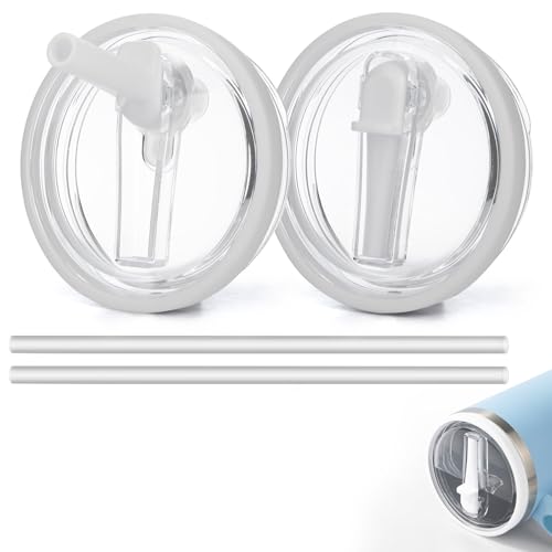 2 Pics 40oz Tumbler Flip Straw Lid For Stanley Quencher H2.0,Leak Proof Cup Top Lids Replacement Reusable Spill Proof No Spill Tumbler Straw Cover for Stanley Cup Accessories(2-pack-white)