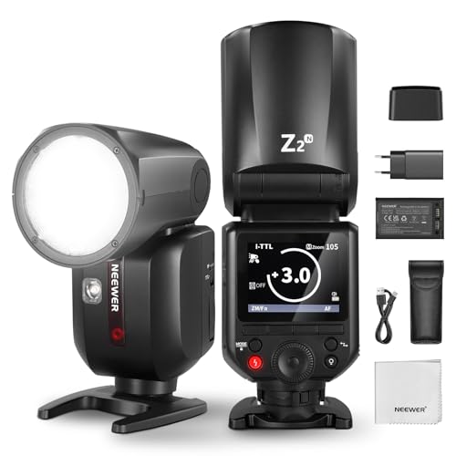 NEEWER Z2-N Flash 2,4 G TTL Flash à tête Ronde Speedlite Compatible avec Nikon, Speedlight 76 W avec Interface utilisateur améliorée, Lampes de modélisation, Interrupteur Rapide TCM TTL/M, 1/8000s