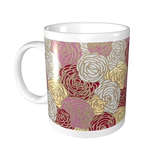 BAFAFA Kaffeetassen mit Rosenmotiv, Porzellan, Kaffeetassen mit Griff,...